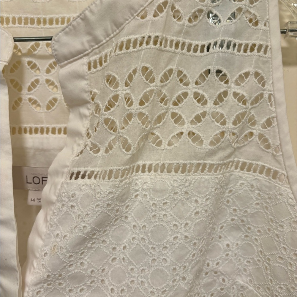 Loft Lace-Up Split-Joint Sleeveless Shift Dress Women's Petite Size 14 White - Picture 12 of 13